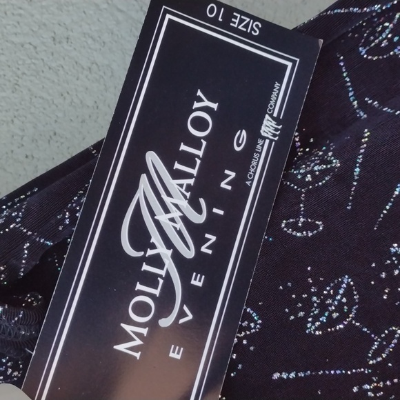 VTG Molly Malloy Black Glittery Cocktail Print Dress 10 - Picture 8 of 9